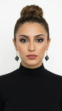 Load image into Gallery viewer, Woman wearing black turtleneck and Sasha L Jewels Black earrings 