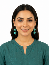 Load image into Gallery viewer, Pom Boho Chic Earrings (Teal Green) Double Thread Ball