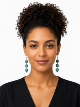 Load image into Gallery viewer, Pom Boho Chic Earrings (Teal Green) Triple Thread Ball