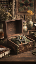 Load image into Gallery viewer, Wooden jewelry box with a decorative Sasha L Jewels Bracelet on a wooden surface with a blurred background