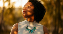Load image into Gallery viewer, Turquoise_Fan_Necklace Boho Chic Nature Fashion