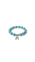 Load image into Gallery viewer, Sasha L Jewels turquoise beaded bracelet with a silver leaf charm on a white background