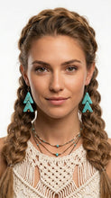 Load image into Gallery viewer, Woman with braided hair wearing Sasha L Jewels turquoise earrings and a white top