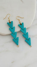 Load image into Gallery viewer, Sasha L Jewels Jewelry Designer- Turquoise arrow-shaped earrings on a marble surface