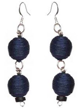 Load image into Gallery viewer, Pom Boho Chic Earrings (Navy Blue) Double Thread Ball