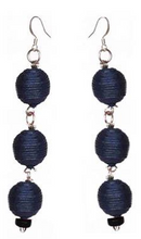 Load image into Gallery viewer, Pom Boho Chic Earrings (Navy Blue) Triple Thread Ball