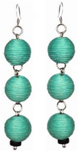 Load image into Gallery viewer, Sasha L Jewels Pom Boho Chic Earrings (Teal Green) Triple Thread Ball