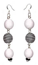 Load image into Gallery viewer, Pom Boho Chic Earrings (Triple Variations) White and Black Stripe Sasha L Jewels