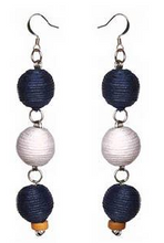 Load image into Gallery viewer, Pom Boho Chic Earrings (Triple Variations) Navy Blue White