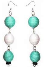 Load image into Gallery viewer, Pom Boho Chic Earrings (Triple Variations) Teal White 