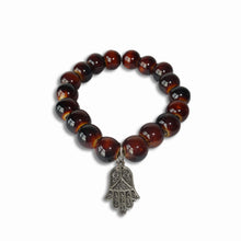 Load image into Gallery viewer, Tiger's Eye Charm Bangle Hamsa Charm