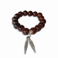 Load image into Gallery viewer, Tiger's Eye Charm Bangle Leaf Charm